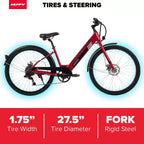 Huffy Lyndon Step-Through Electric Bike - 27.5" Wheels - 20 MPH - 36V - Red