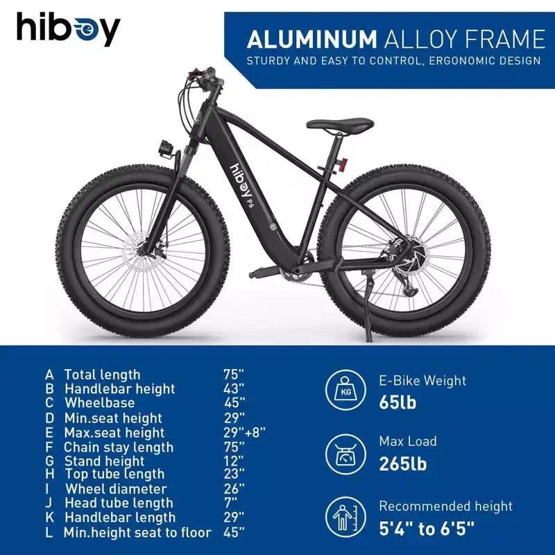 Hiboy Adult P6 26" Step-Over Electric Mountain Bike - Black