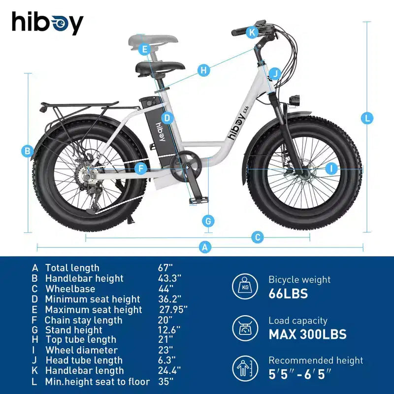 Hiboy Adult EX6 20" Step-Through Electric Cruiser Bike - White