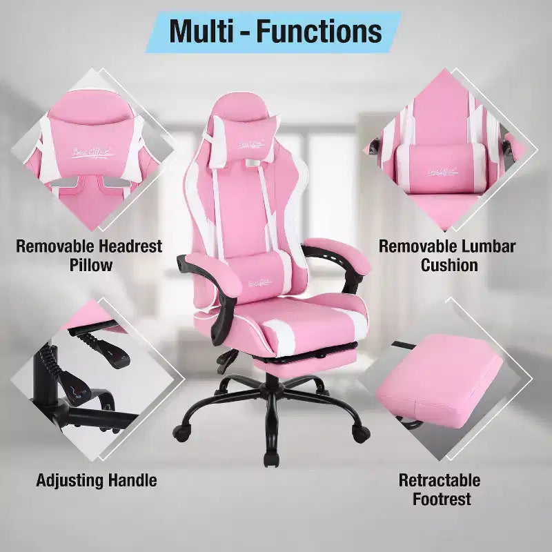 BestMassage Gaming Chair Office Computer Desk Chair Computer Chair with Footrest & Lumbar Support
