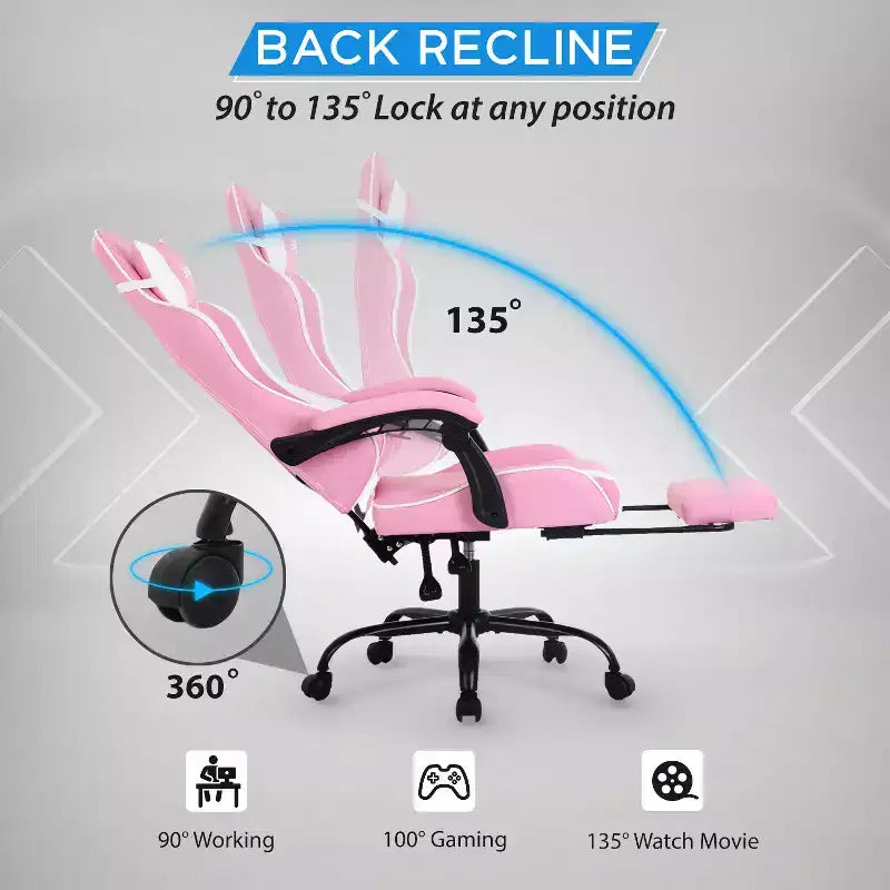 BestMassage Gaming Chair Office Computer Desk Chair Computer Chair with Footrest & Lumbar Support