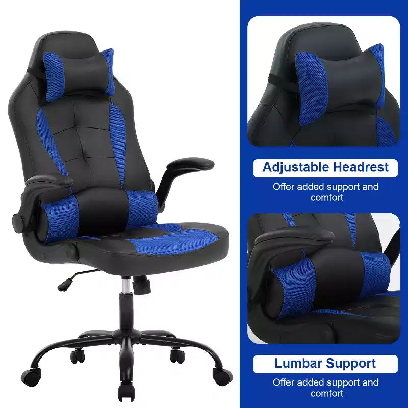 BestMassage Gaming Chair Office Chair Computer Desk Chair with Lumbar Support and Adjustable Headrest and PU Leather Gamer Chair for Adults
