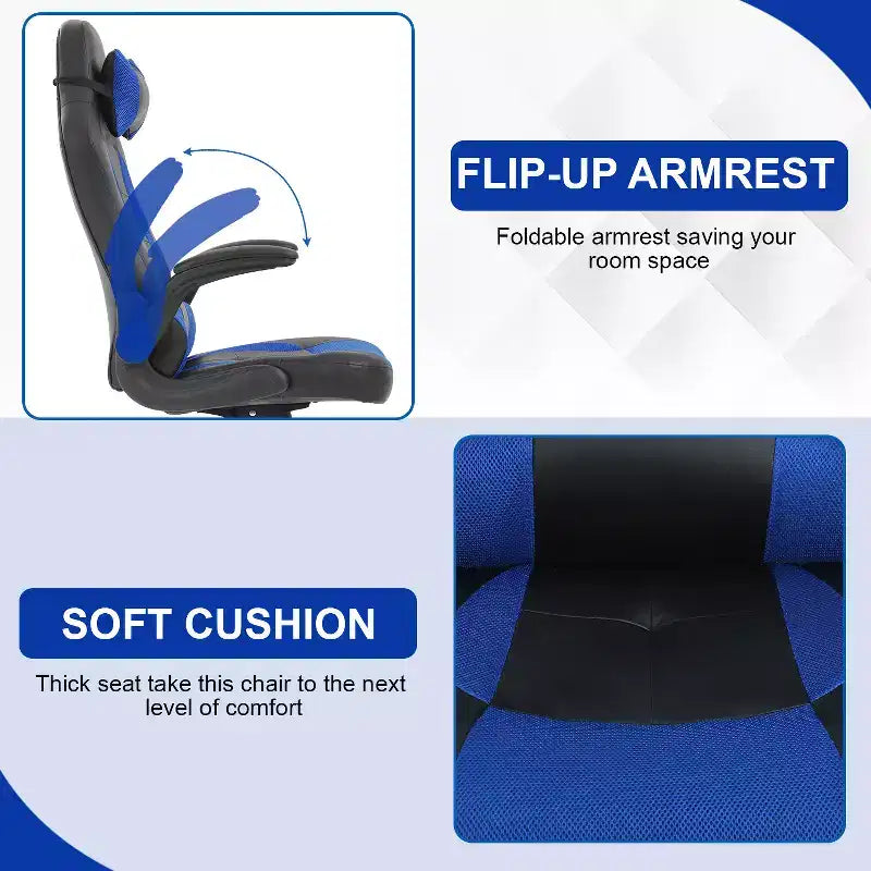 BestMassage Gaming Chair Office Chair Computer Desk Chair with Lumbar Support and Adjustable Headrest and PU Leather Gamer Chair for Adults