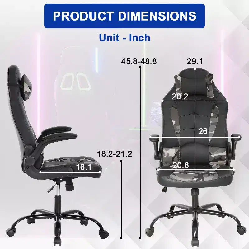 BestMassage Gaming Chair Office Chair Computer Desk Chair with Lumbar Support and Adjustable Headrest and PU Leather Gamer Chair for Adults