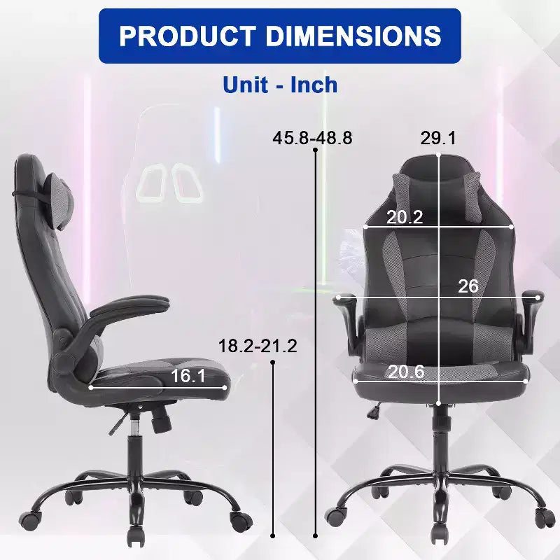 BestMassage Gaming Chair Office Chair Computer Desk Chair with Lumbar Support and Adjustable Headrest and PU Leather Gamer Chair for Adults