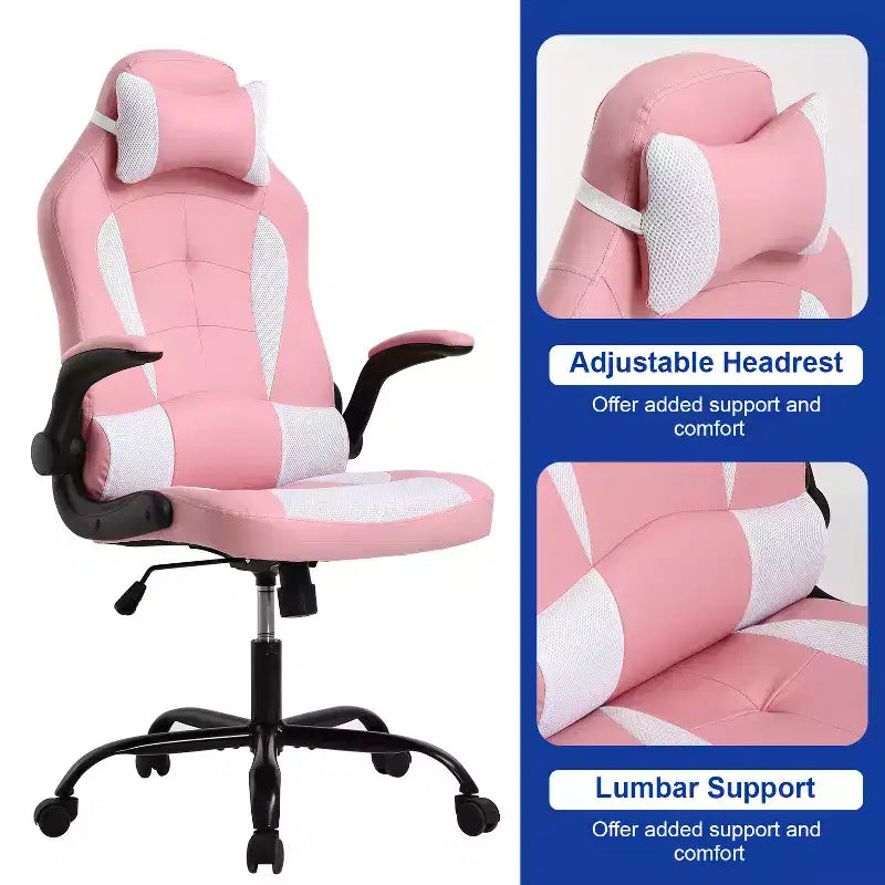 BestMassage Gaming Chair Office Chair Computer Desk Chair with Lumbar Support and Adjustable Headrest and PU Leather Gamer Chair for Adults