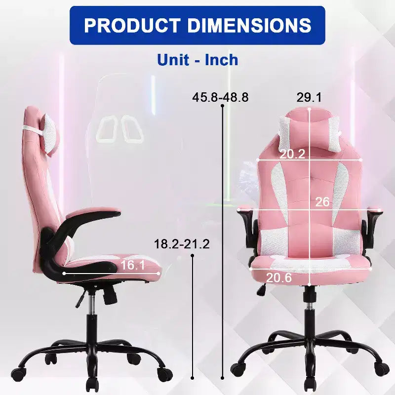 BestMassage Gaming Chair Office Chair Computer Desk Chair with Lumbar Support and Adjustable Headrest and PU Leather Gamer Chair for Adults