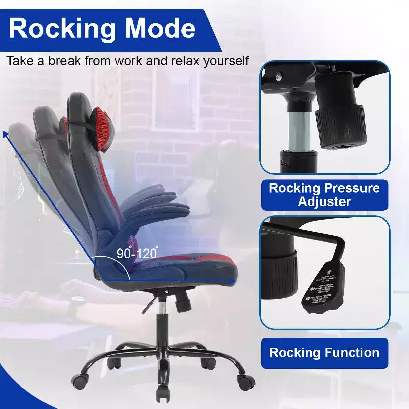 BestMassage Gaming Chair Office Chair Computer Desk Chair with Lumbar Support and Adjustable Headrest and PU Leather Gamer Chair for Adults