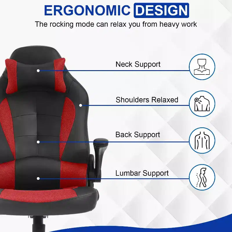 BestMassage Gaming Chair Office Chair Computer Desk Chair with Lumbar Support and Adjustable Headrest and PU Leather Gamer Chair for Adults