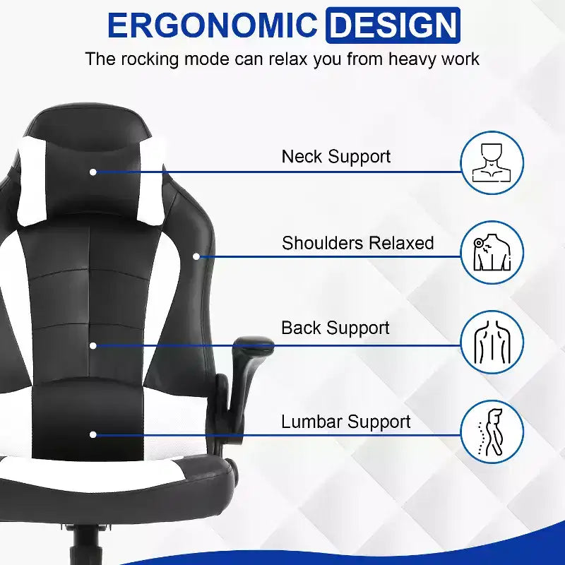 BestMassage Gaming Chair Office Chair Computer Desk Chair with Lumbar Support and Adjustable Headrest and PU Leather Gamer Chair for Adults