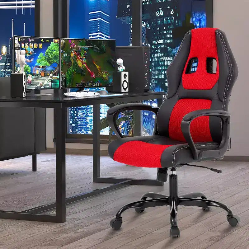 BestMassage Gaming Chair Office Chair with Lumbar Support Adjustable Height PU Leather Executive Chair for Women Men Adults