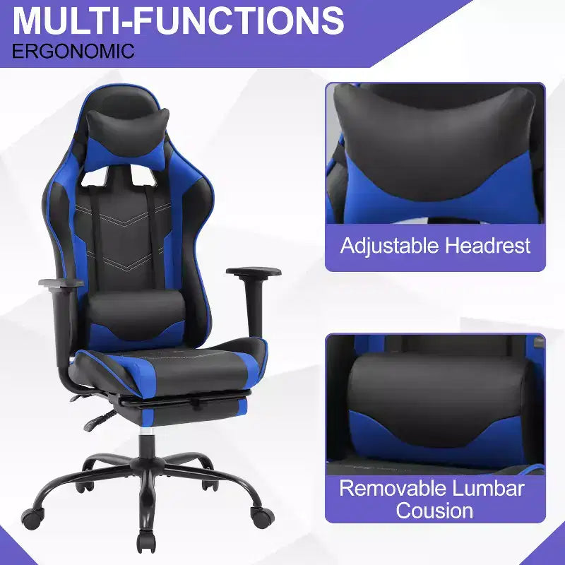 BestMassage Gaming Chair Computer Gamer Chair with Lumbar Support and Footrest Rolling Swivel Design Office Chair for Home Office and Gaming