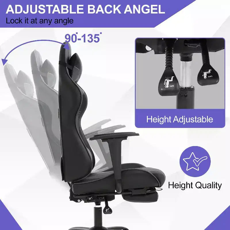 BestMassage Gaming Chair Computer Gamer Chair with Lumbar Support and Footrest Rolling Swivel Design Office Chair for Home Office and Gaming