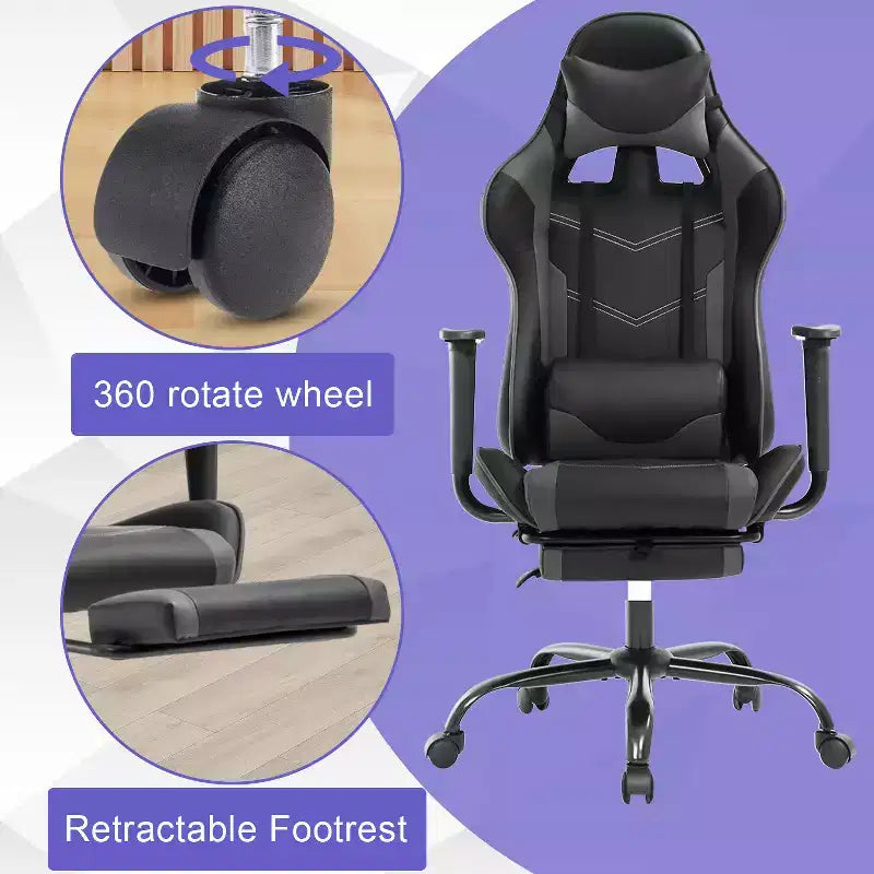 BestMassage Gaming Chair Computer Gamer Chair with Lumbar Support and Footrest Rolling Swivel Design Office Chair for Home Office and Gaming