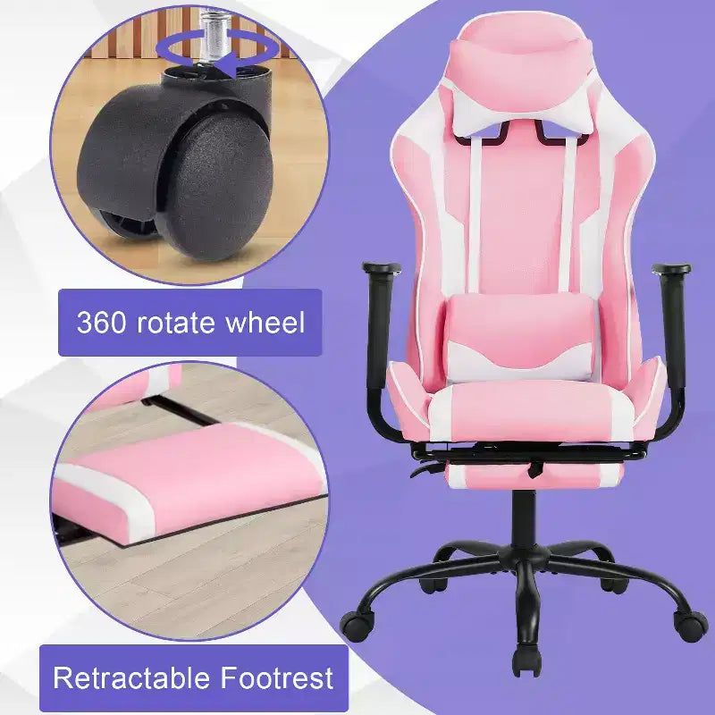 BestMassage Gaming Chair Computer Gamer Chair with Lumbar Support and Footrest Rolling Swivel Design Office Chair for Home Office and Gaming