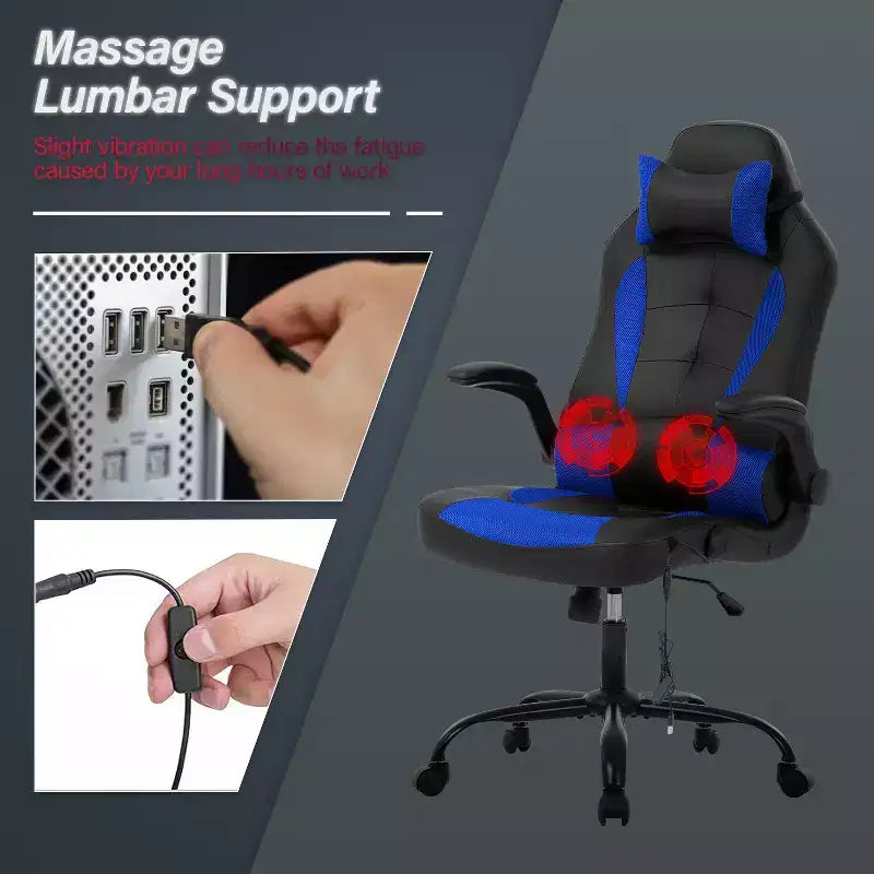 BestMassage Gaming Chair Computer Desk Chair with Lumbar Support Upholstery and Rolling Swivel Chair Base for PC Gaming and Executive Use