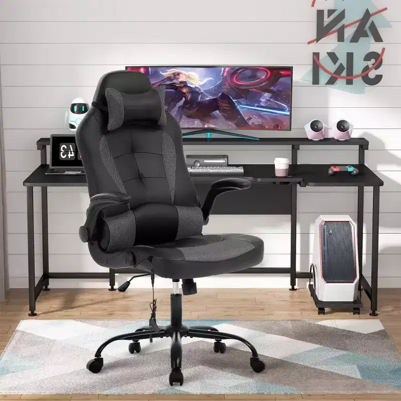 BestMassage Gaming Chair Computer Desk Chair with Lumbar Support Upholstery and Rolling Swivel Chair Base for PC Gaming and Executive Use