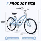 26 Inch Cruiser Bike, 7 Speed Multiple Colors Men's Women's Beach Cruiser Bike with Front and Rear V-brakes