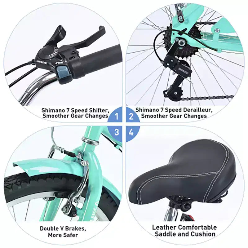 26 Inch Cruiser Bike, 7 Speed Multiple Colors Men's Women's Beach Cruiser Bike with Front and Rear V-brakes