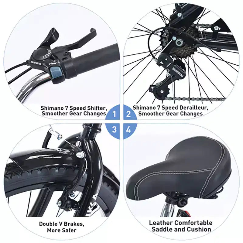 26 Inch Cruiser Bike, 7 Speed Multiple Colors Men's Women's Beach Cruiser Bike with Front and Rear V-brakes