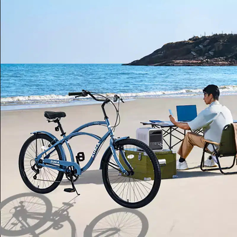 26 Inch Cruiser Bike, 7 Speed Multiple Colors Men's Women's Beach Cruiser Bike with Front and Rear V-brakes