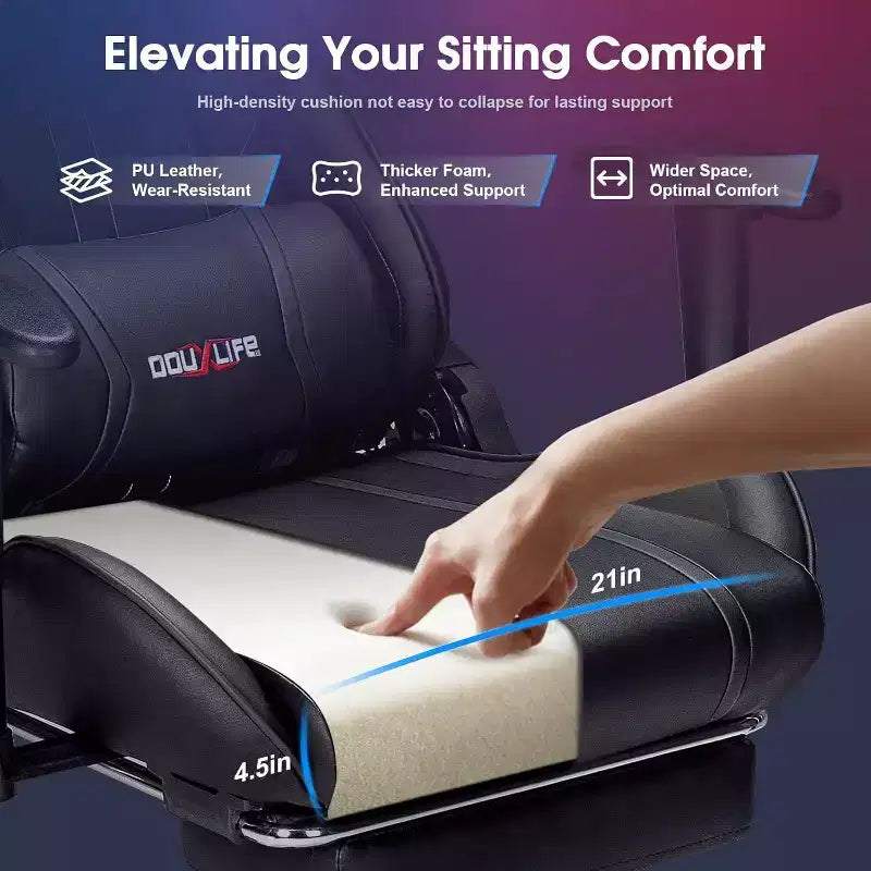 Douxlife Modern 7-Point Massage Ergonomic Gaming Chair with Footrest & Adjustable Armrests Black