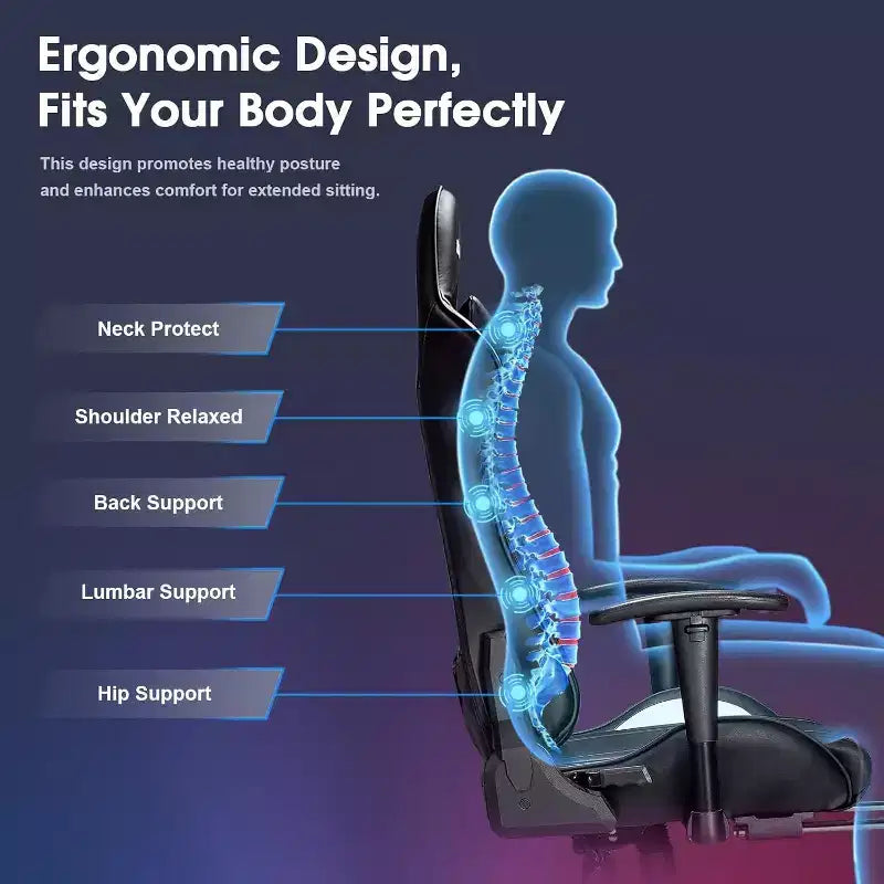 Douxlife Modern 7-Point Massage Ergonomic Gaming Chair with Footrest & Adjustable Armrests Black