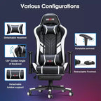 Douxlife Modern 7-Point Massage Ergonomic Gaming Chair with Footrest & Adjustable Armrests Black White