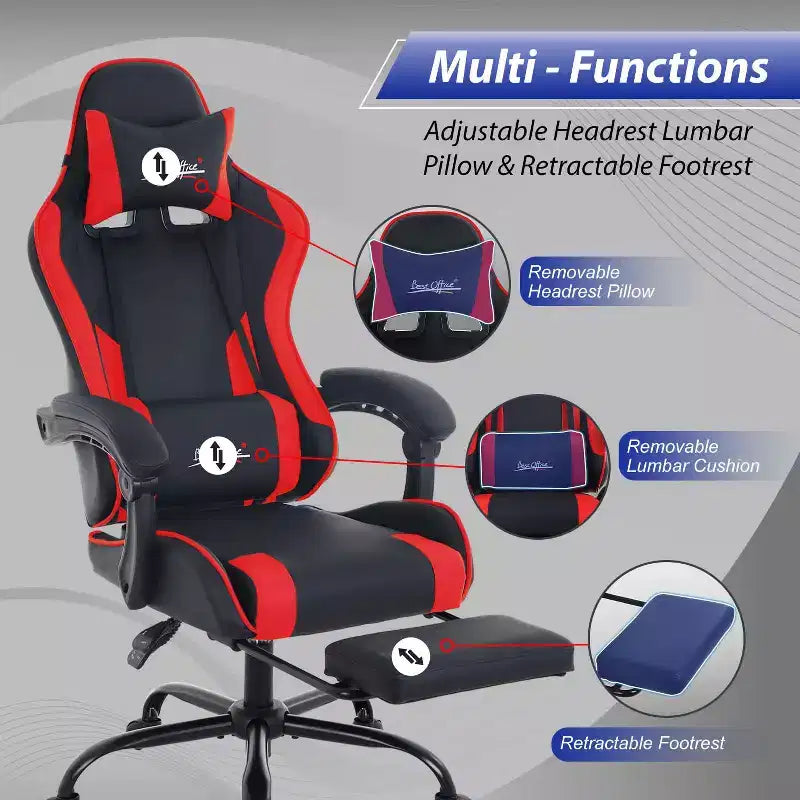 FDW Gaming Chair Racing Desk Chair with Footrest Lumbar Support Headrest Armrest Task Rolling Swivel Adjustable PC Gamer Chair