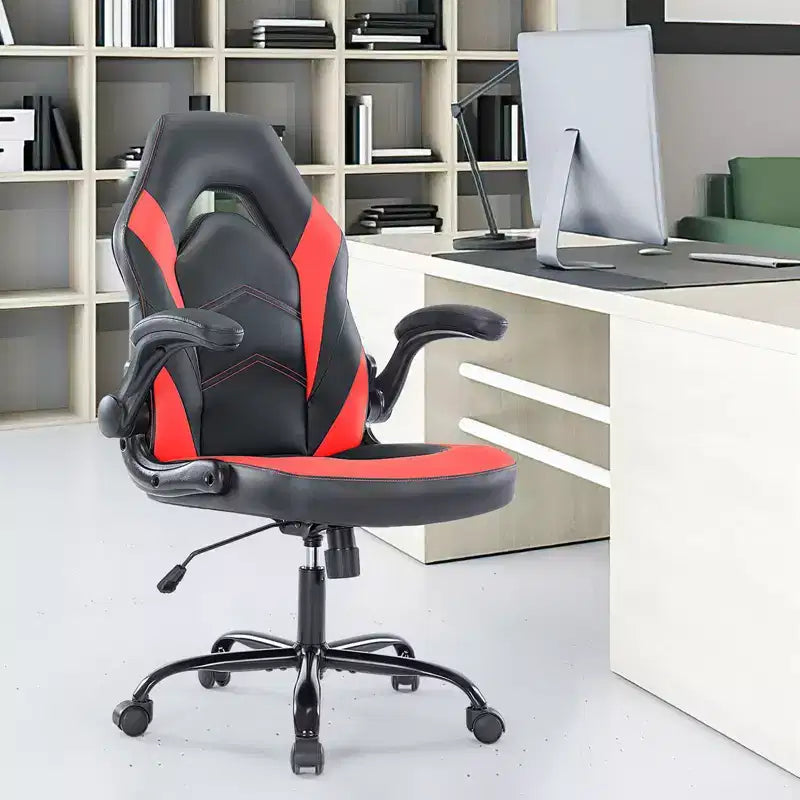 FIRNEWST Next - Level Gaming Comfort: PU Leather Ergonomic Chair with Adjustable Flip - up Armrests