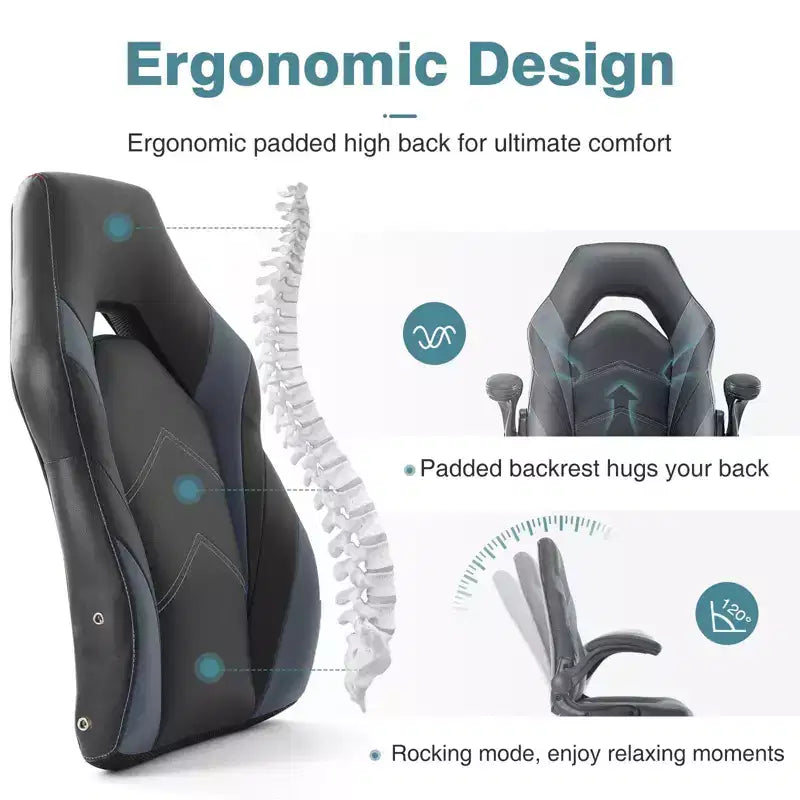 FIRNEWST Next - Level Gaming Comfort: PU Leather Ergonomic Chair with Adjustable Flip - up Armrests