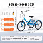 VEVOR Folding Adult Tricycle, 24-Inch 7-Speed Adult Folding Trikes, Carbon Steel 3 Wheel Cruiser Bike with Basket & Adjustable Seat