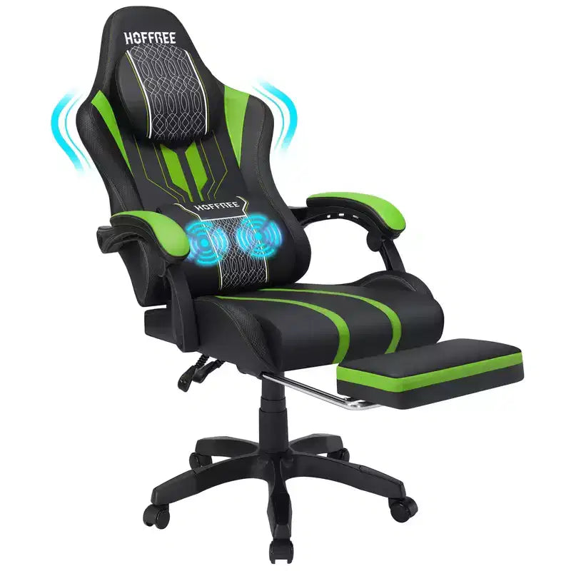 Hoffree Extra Large Massage Gaming Chair Ergonomic Office PC Chair with Footrest & Adjustable