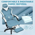 Hoffree Leather Massage Gaming Chair Ergonomic Office PC Chair with Footrest & Adjustable