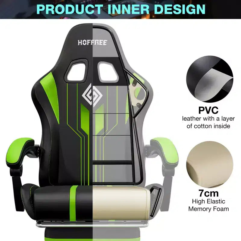 Hoffree Extra Large Massage Gaming Chair Ergonomic Office PC Chair with Bluetooth Speaker & RGB Light