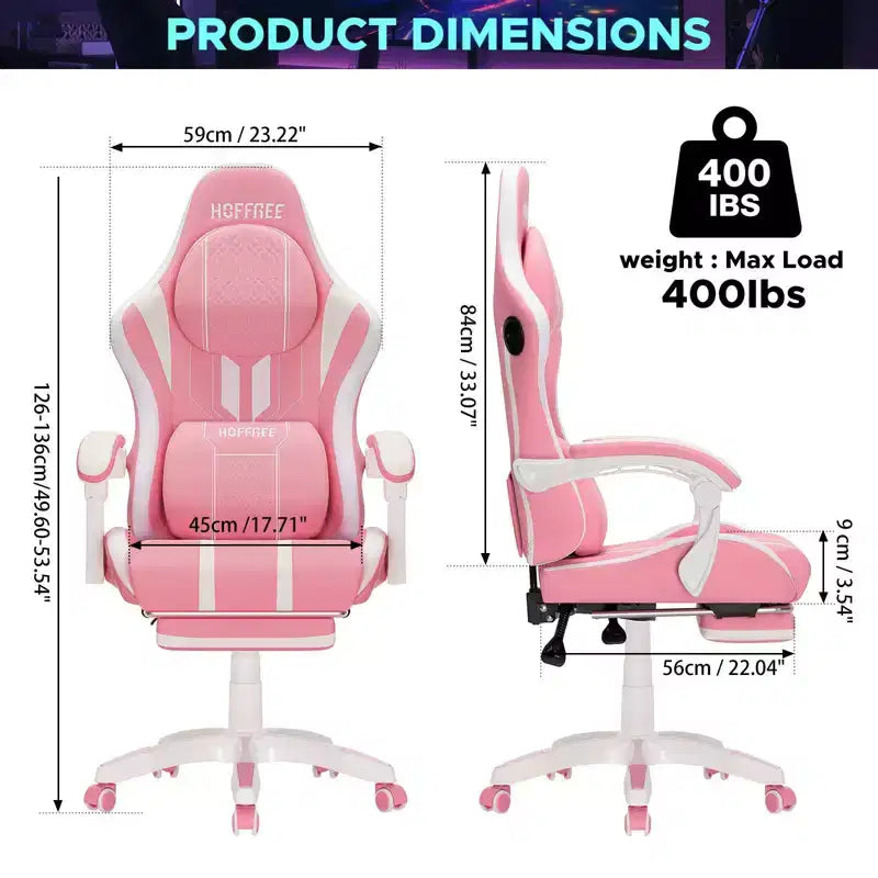 Hoffree Extra Large Massage Gaming Chair Ergonomic Office PC Chair with Bluetooth Speaker & RGB Light