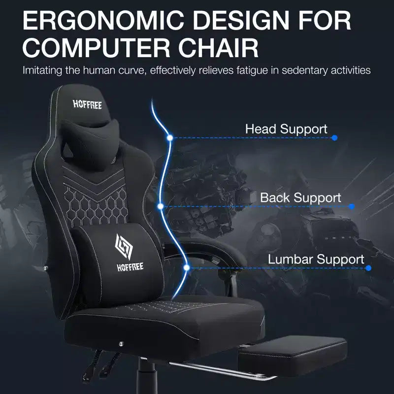Hoffree Breathable Fabric Massage Gaming Chair Ergonomic Office PC Chair with Footrest & Adjustable