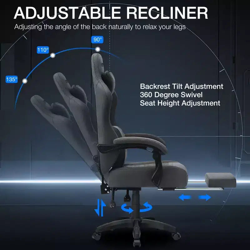 Hoffree Breathable Fabric Massage Gaming Chair Ergonomic Office PC Chair with Footrest & Adjustable