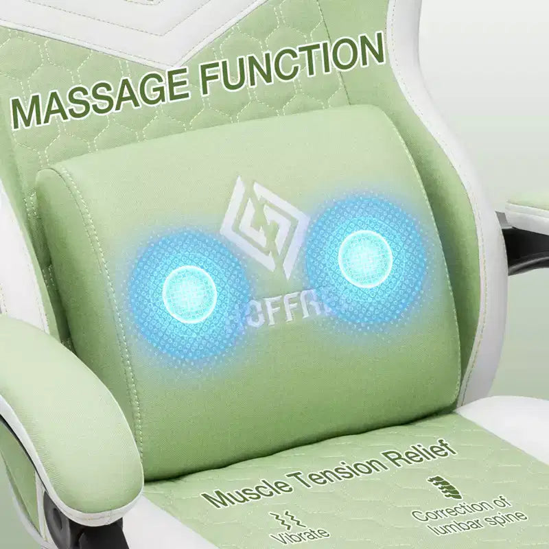 Hoffree Breathable Fabric Massage Gaming Chair Ergonomic Office PC Chair with Footrest & Adjustable