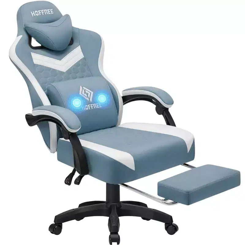 Hoffree Breathable Fabric Massage Gaming Chair Ergonomic Office PC Chair with Footrest & Adjustable