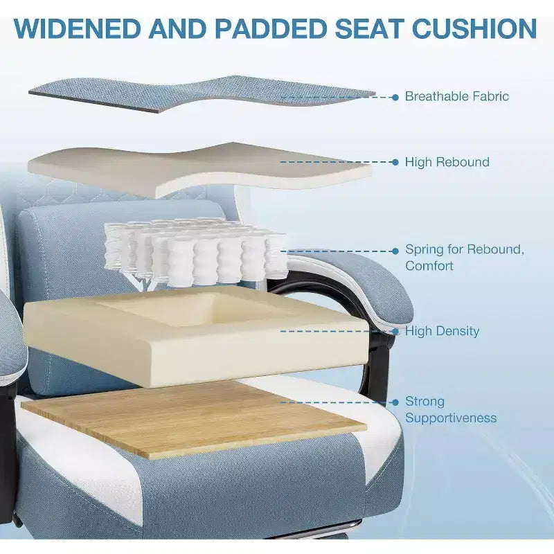Hoffree Breathable Fabric Massage Gaming Chair Ergonomic Office PC Chair with Bluetooth Speaker & Footrest