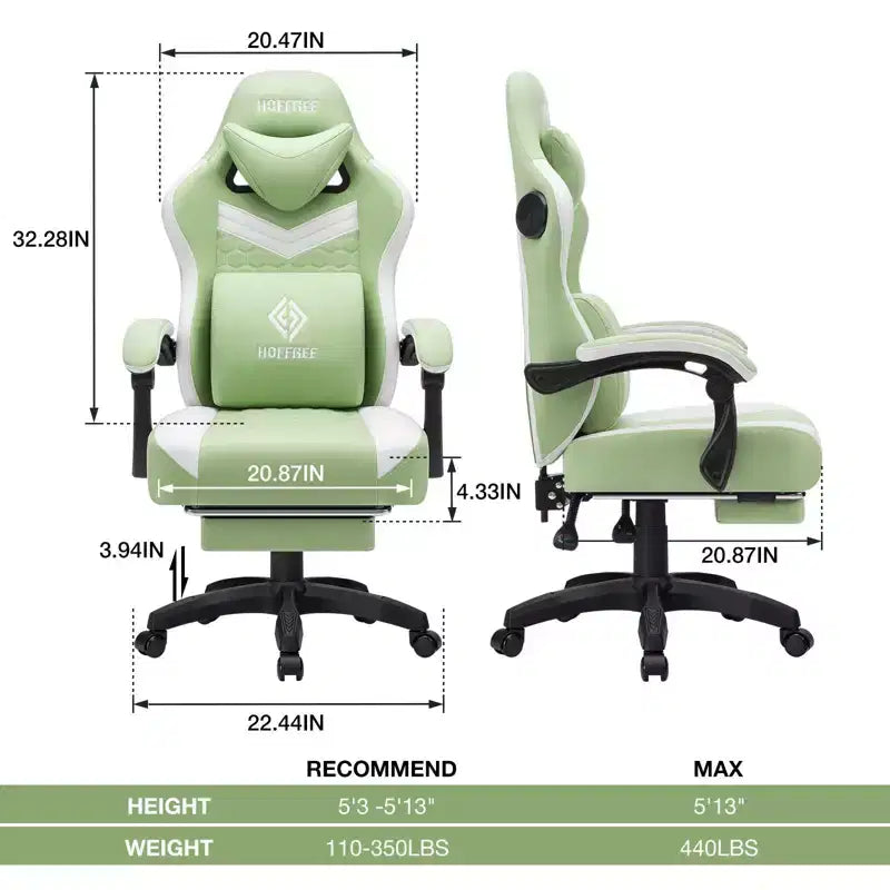 Hoffree Breathable Fabric Massage Gaming Chair Ergonomic Office PC Chair with Bluetooth Speaker & Footrest