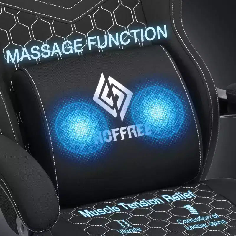 Hoffree Breathable Fabric Massage Gaming Chair Ergonomic Office PC Chair with Bluetooth Speaker & Footrest