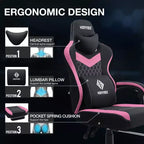 Hoffree Breathable Fabric Massage Gaming Chair Ergonomic Office PC Chair with Bluetooth Speaker & Footrest