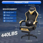 Hoffree Leather Massage Gaming Chair Ergonomic Office PC Chair with Bluetooth Speaker & Footrest