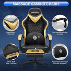 Hoffree Leather Massage Gaming Chair Ergonomic Office PC Chair with Bluetooth Speaker & Footrest