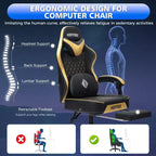Hoffree Leather Massage Gaming Chair Ergonomic Office PC Chair with Bluetooth Speaker & Footrest