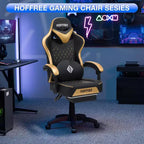 Hoffree Leather Massage Gaming Chair Ergonomic Office PC Chair with Bluetooth Speaker & Footrest