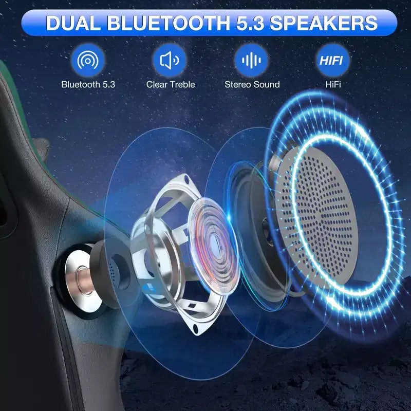 Hoffree Leather Massage Gaming Chair Ergonomic Office PC Chair with Bluetooth Speaker & Footrest