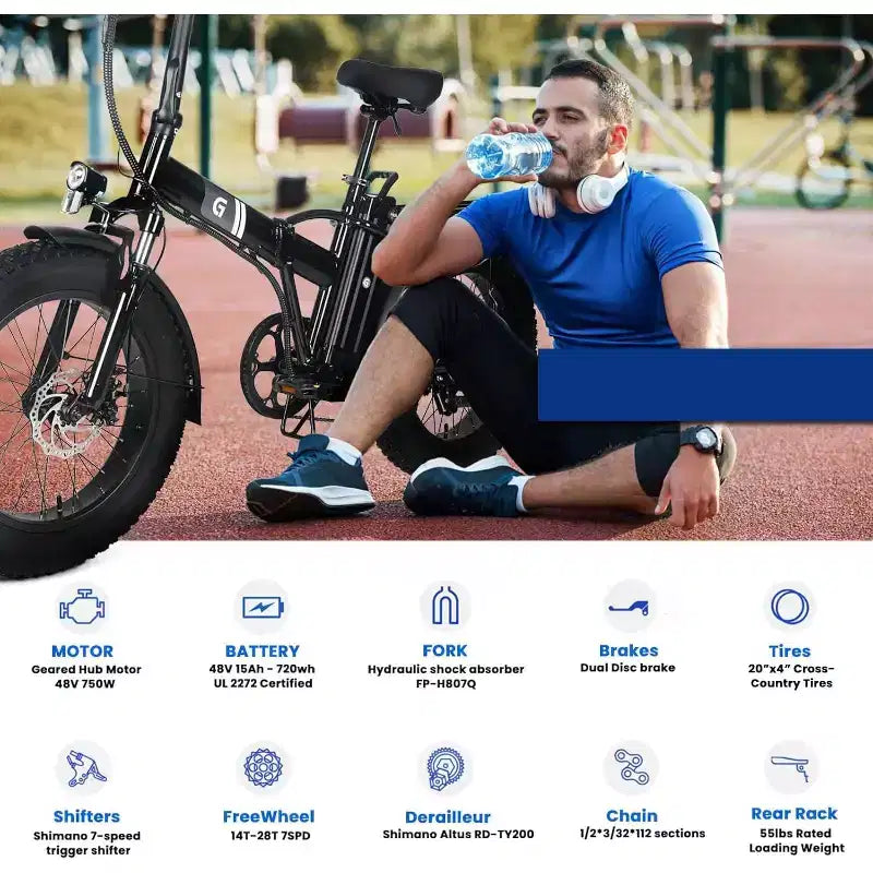 Electric Bike for Adults,20 x 4.0 Fat Tire Folding Ebike,48V Removable Battery and 7-Speed Gears Ideal for Commuting
